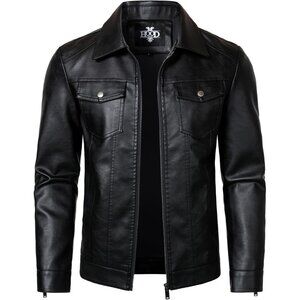 HOOD CREW Men's Casual Lightweight Faux Leather Motorcycle Jacket Coats